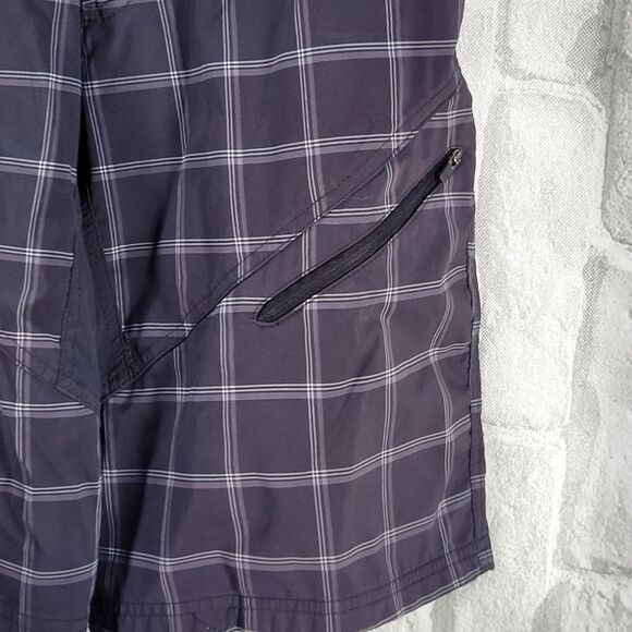 Zoic MTB Shorts Cargo Belted Stretch Waist Black Plaid Mens Medium Baggy Loose - Picture 6 of 9